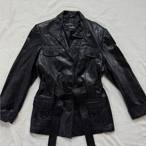 Black Leather Belted Jacket